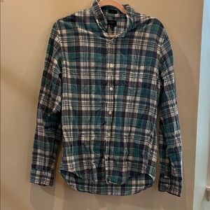J. Crew Teal and Gray Plaid Button Down Shirt, Men’s M Slim